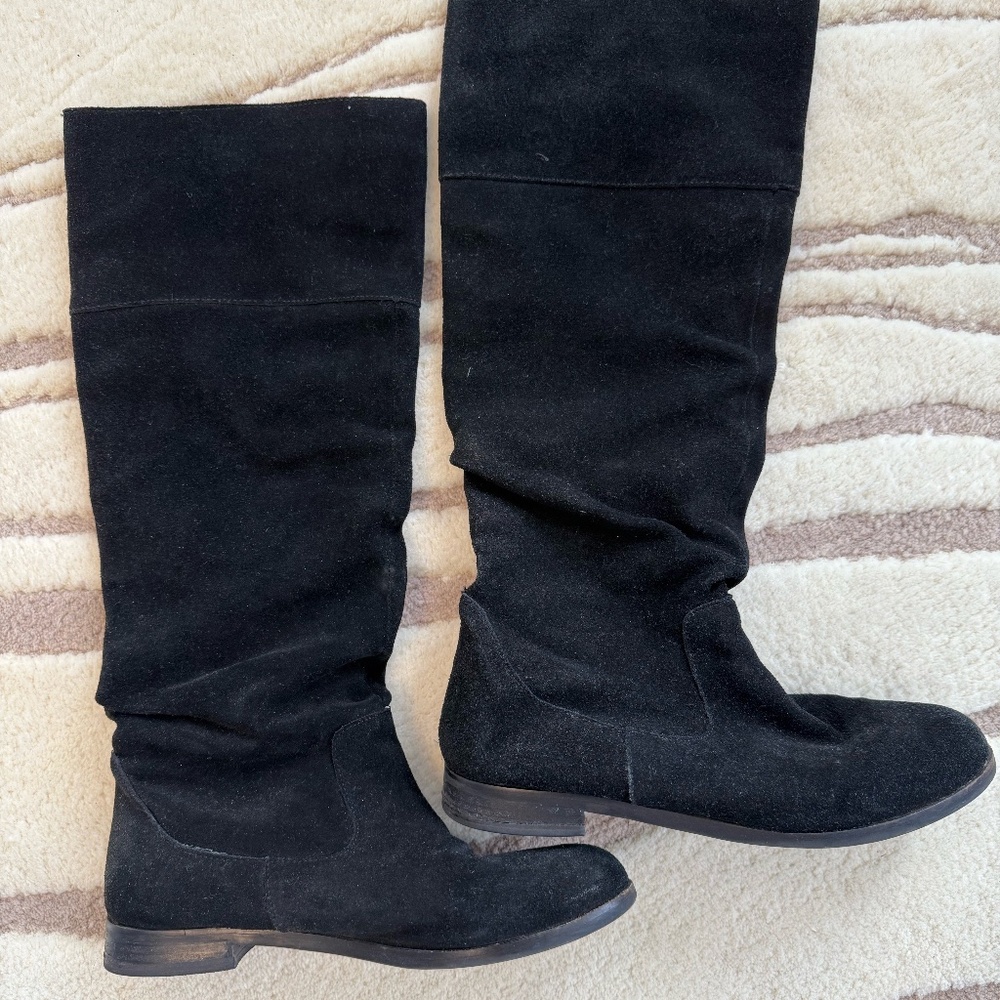 STEVE MADDEN BALEN Boots Women Black Leather Slouch Knee High Boots